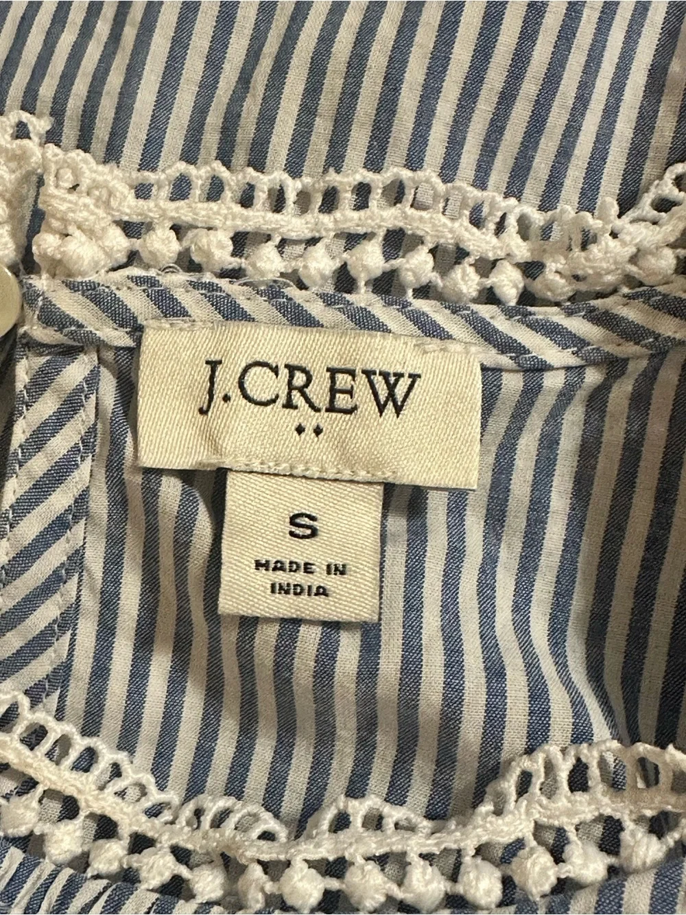J Crew 100% Cotton Blue & White Stripe Ruffled Long-Sleeve Top Size Small